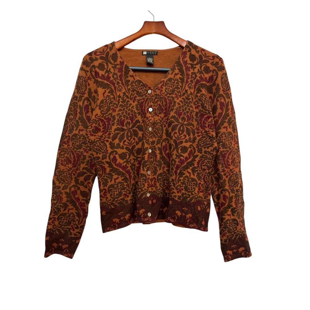 Vintage Carole Little Lambswool Paisley Cardigan Sweater